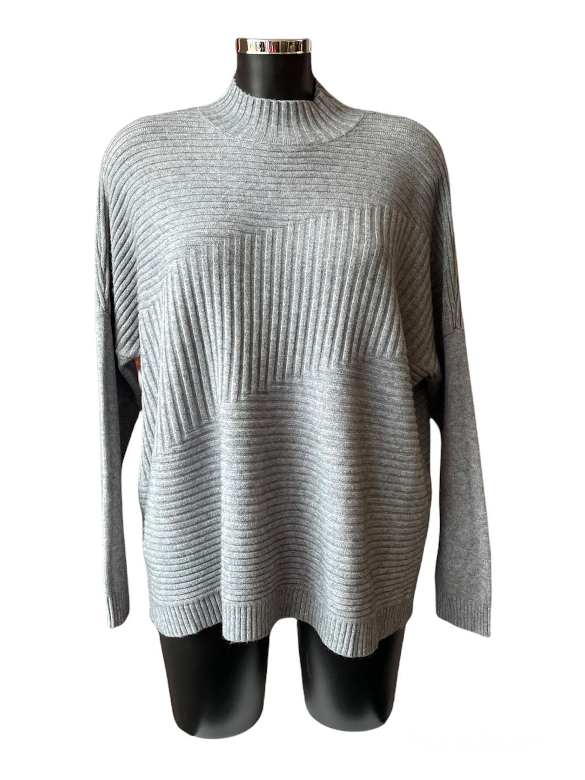 Zina boxy ribbed funnel neck soft knit jumper - Grey