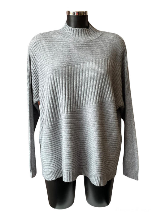 Zina boxy ribbed funnel neck soft knit jumper - Grey