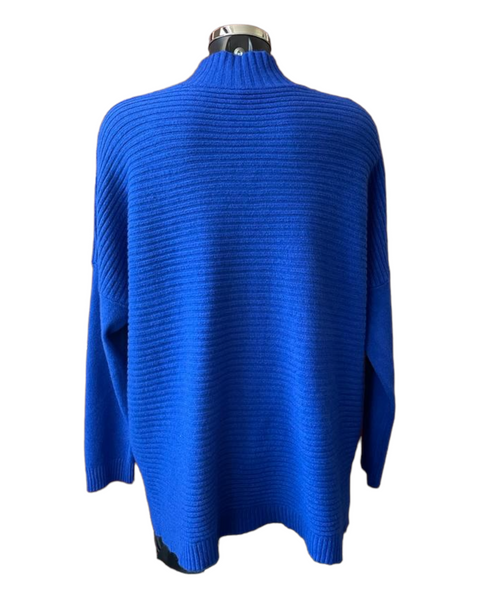 Zina boxy ribbed funnel neck soft knit jumper - Cobalt