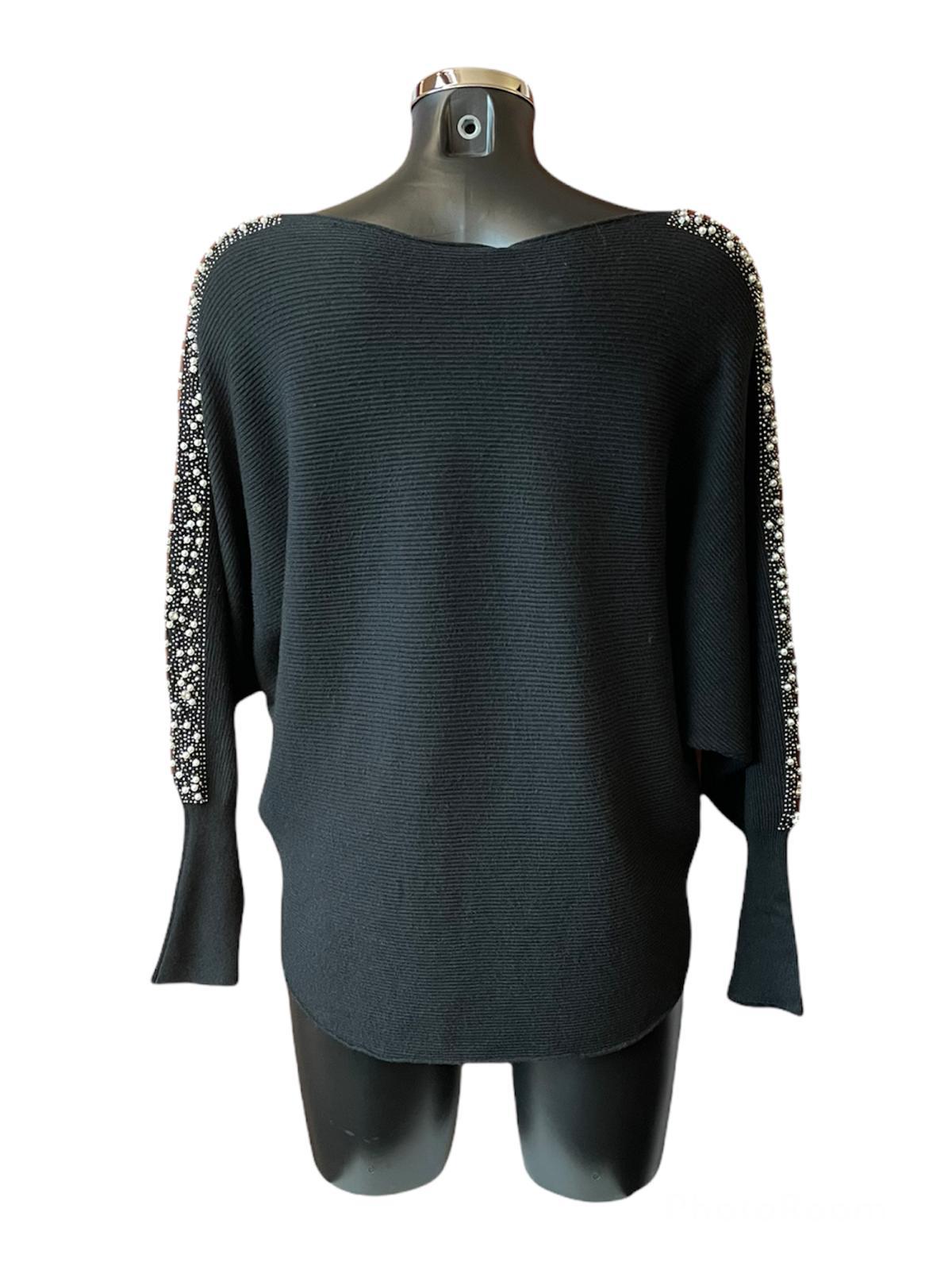Pippa Pearl sparkle sleeve batwing jumper - Black