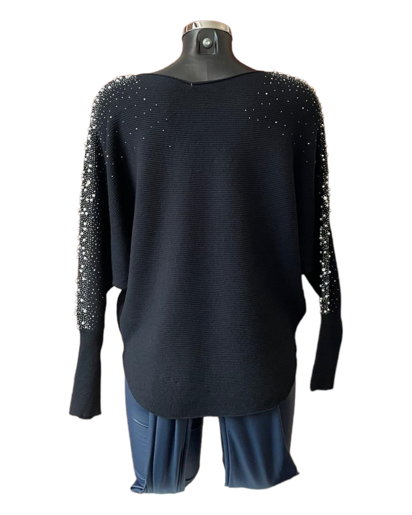 Pippa Pearl sparkle sleeve batwing jumper - Black