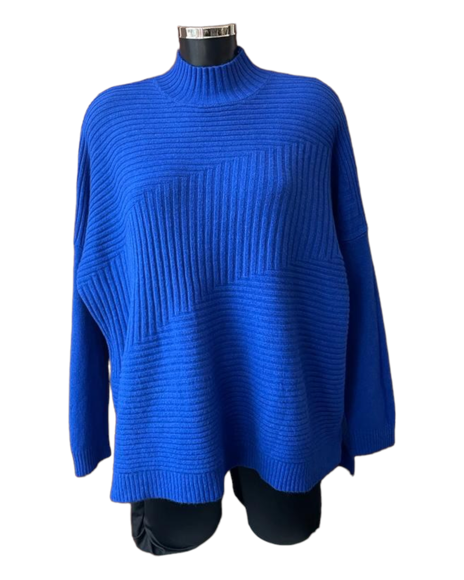 Zina boxy ribbed funnel neck soft knit jumper - Cobalt