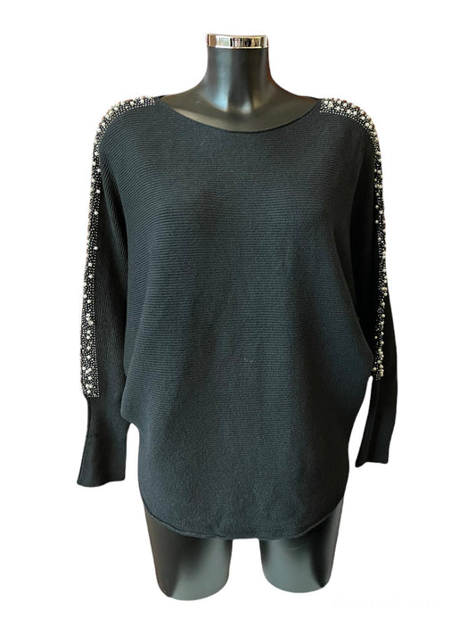 Pippa Pearl sparkle sleeve batwing jumper - Black