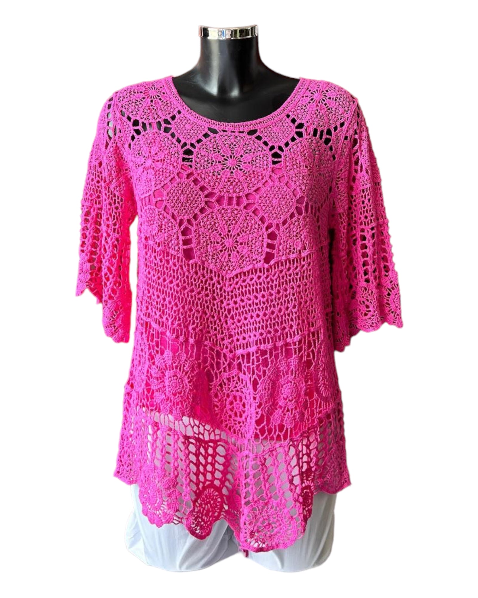 Bridgette 2 piece crochet top - cerise