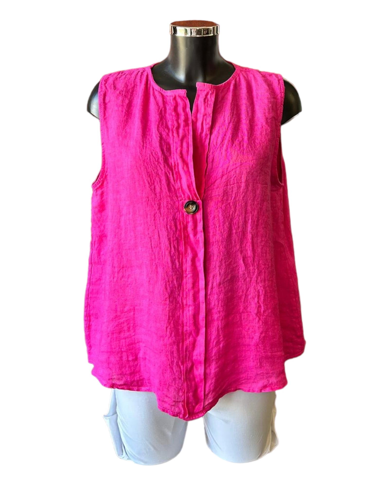 Gigi linen sleeveless button top - cerise