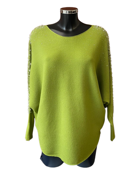 Pippa Pearl sparkle sleeve batwing jumper - Lime