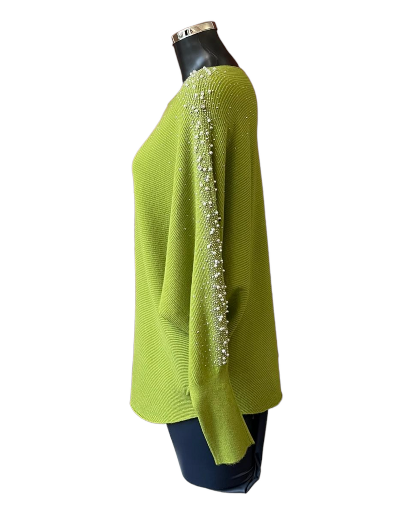 Pippa Pearl sparkle sleeve batwing jumper - Lime
