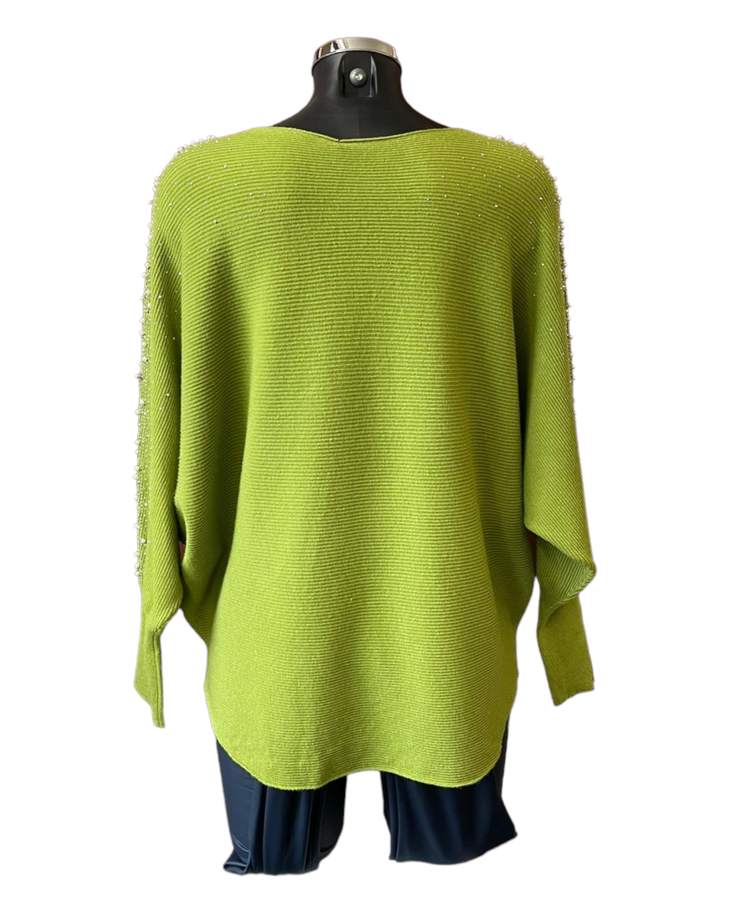 Pippa Pearl sparkle sleeve batwing jumper - Lime
