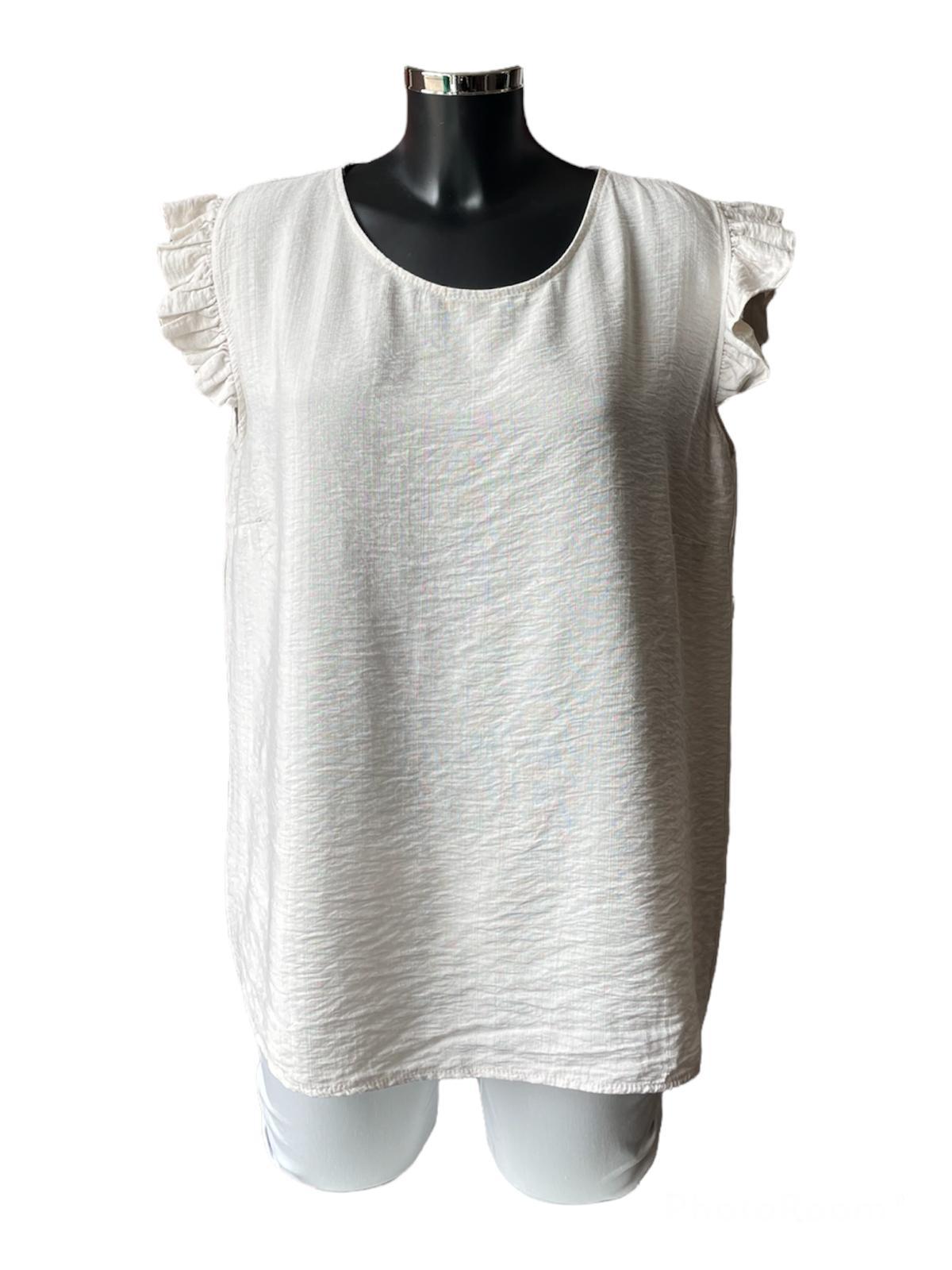Claire mock button back frill shoulder top - Stone