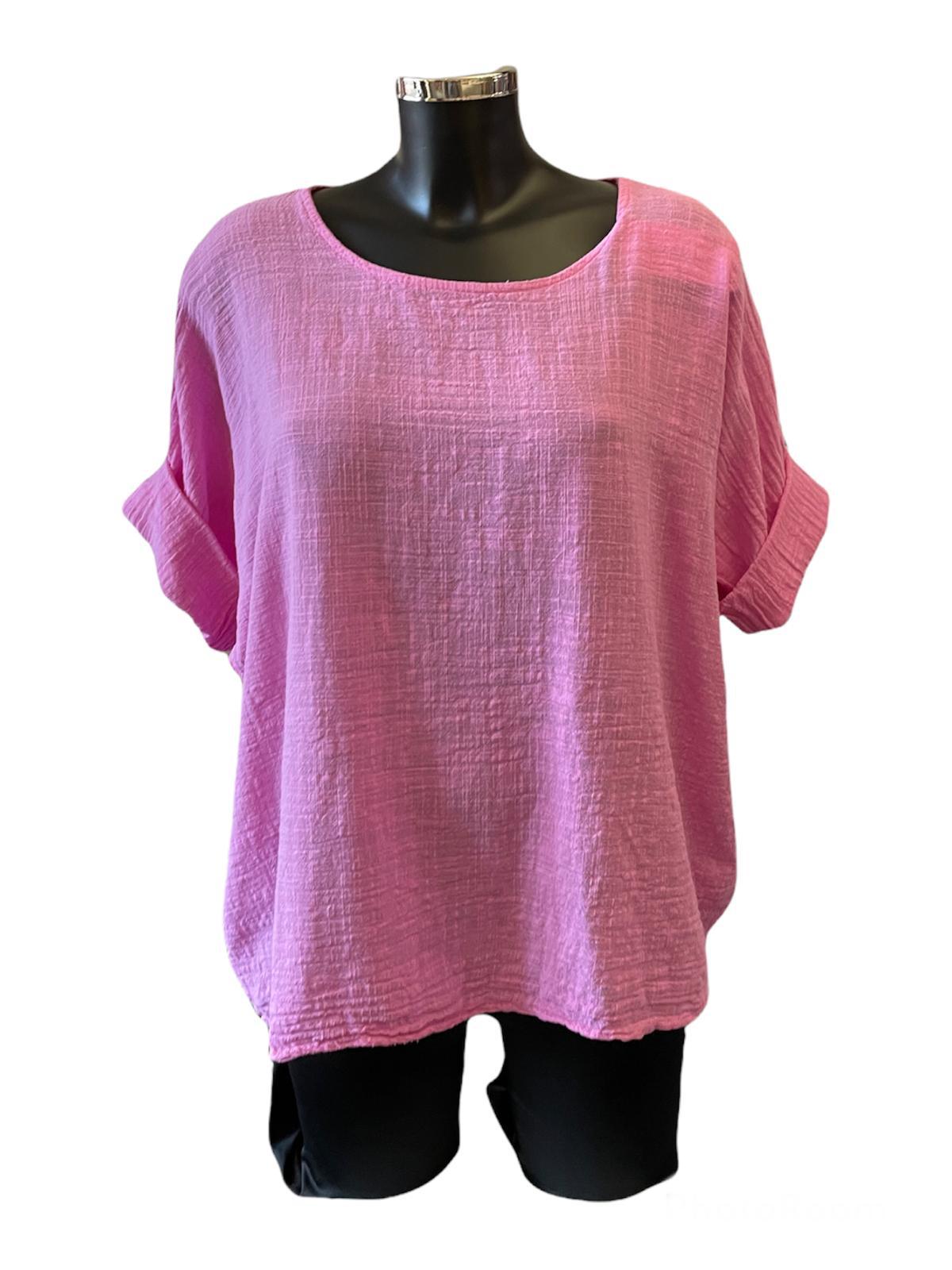 Mia best seller linen cotton top -  Candy pink
