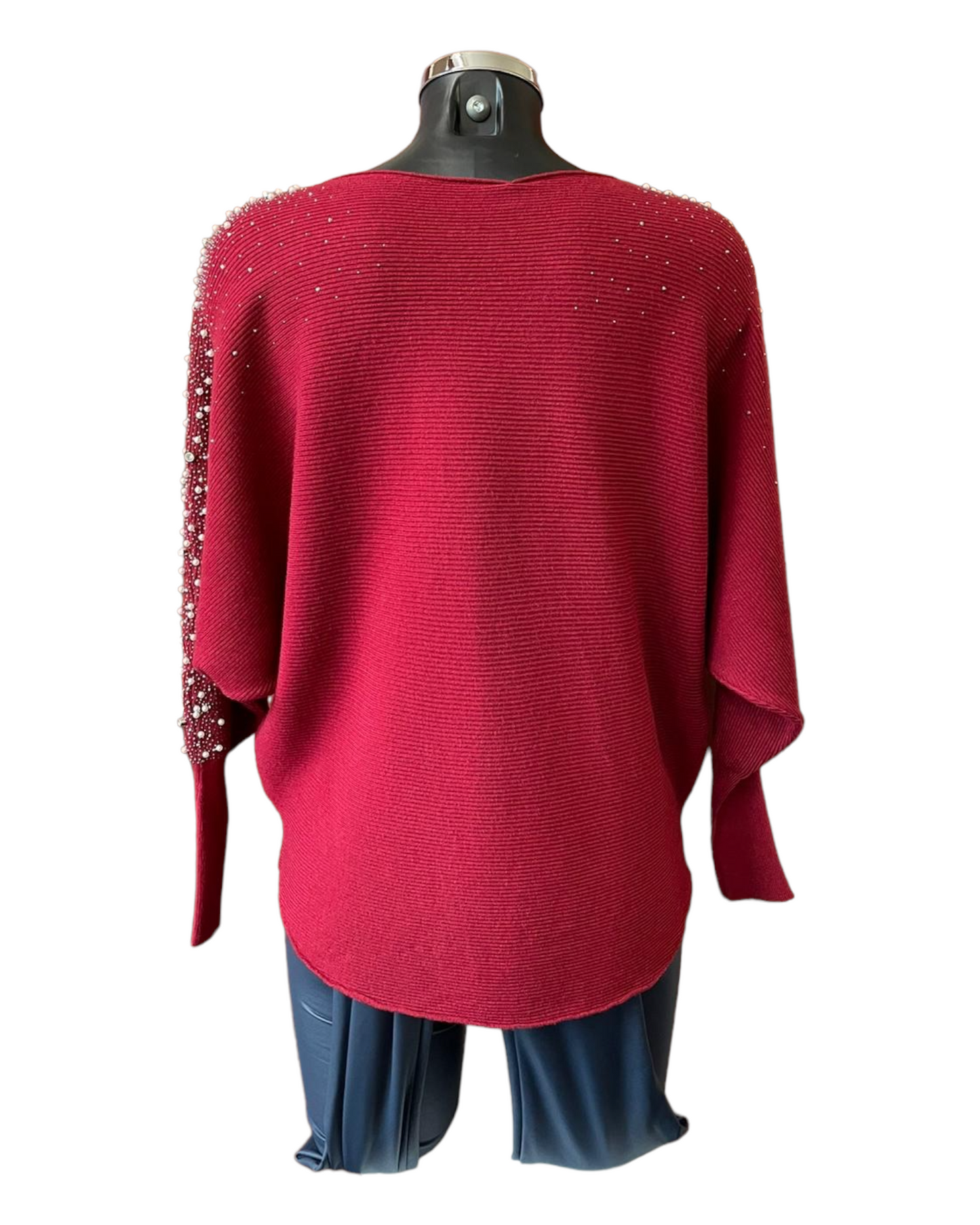 Pippa Pearl sparkle sleeve batwing jumper - Bordeaux
