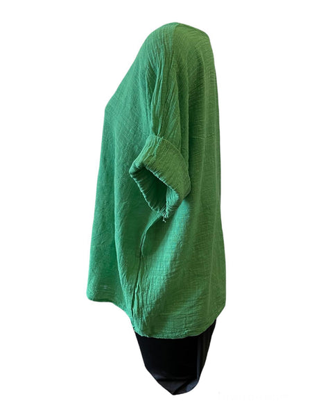 Mia best seller linen mix top - jungle green