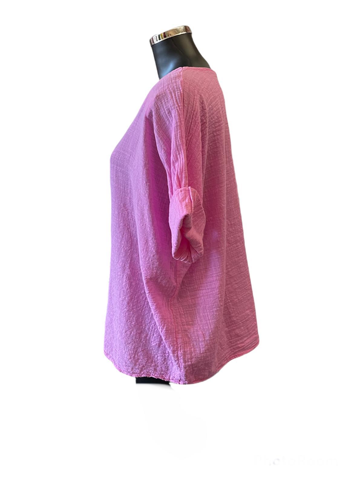 Mia best seller linen cotton top -  Candy pink