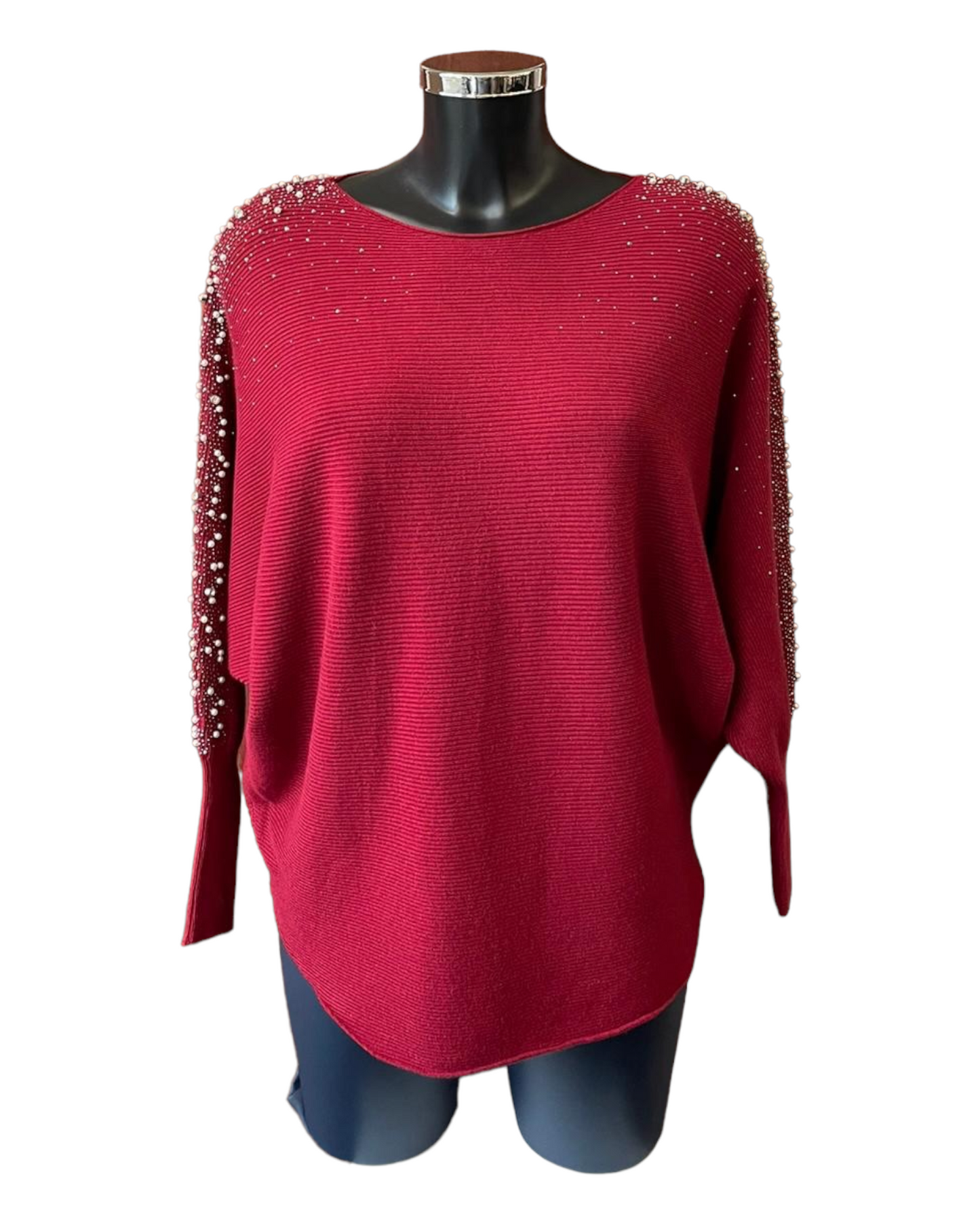 Pippa Pearl sparkle sleeve batwing jumper - Bordeaux