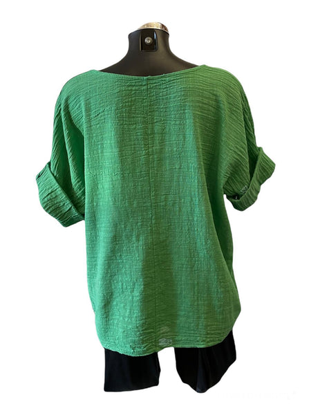 Mia best seller linen mix top - jungle green