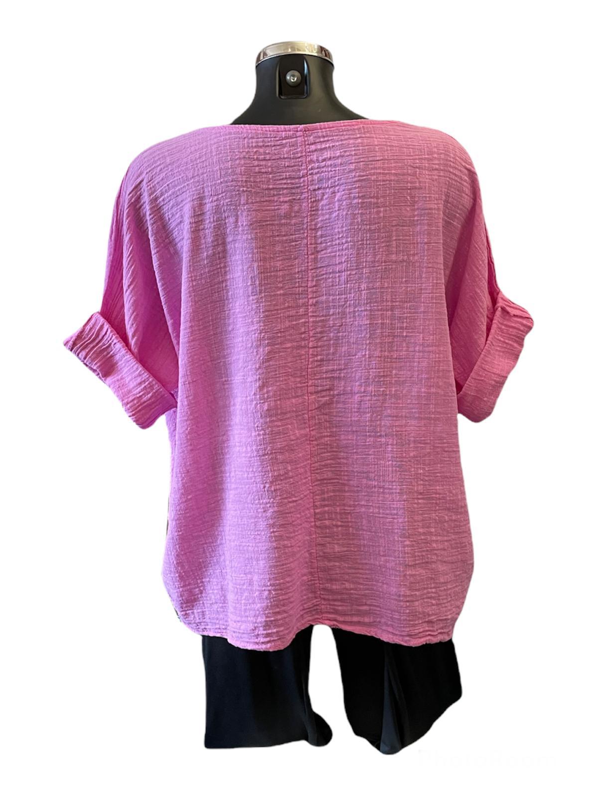 Mia best seller linen cotton top -  Candy pink