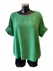 Mia best seller linen mix top - jungle green