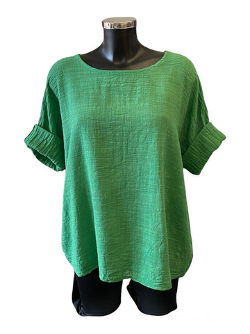 Mia best seller linen mix top - jungle green