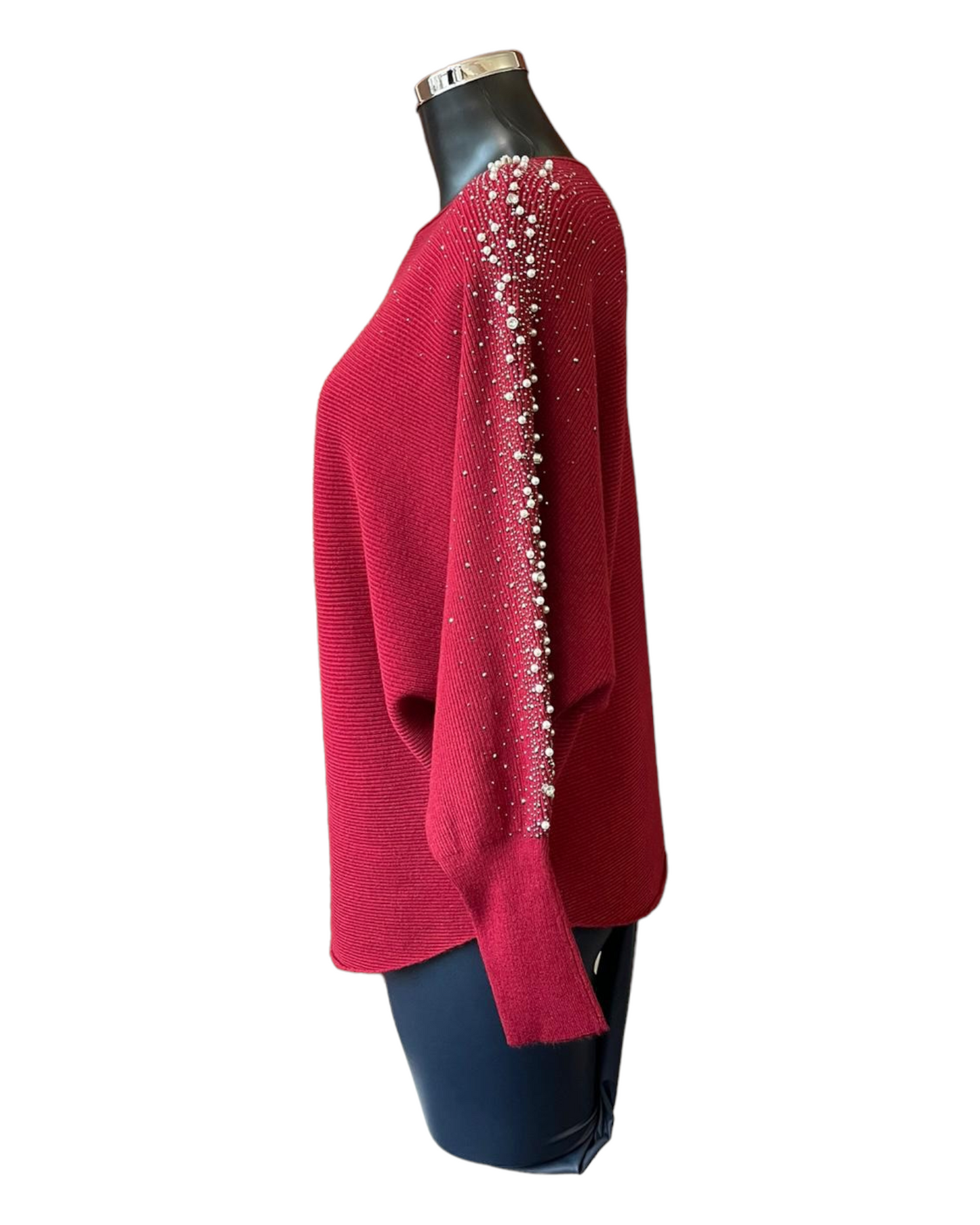 Pippa Pearl sparkle sleeve batwing jumper - Bordeaux