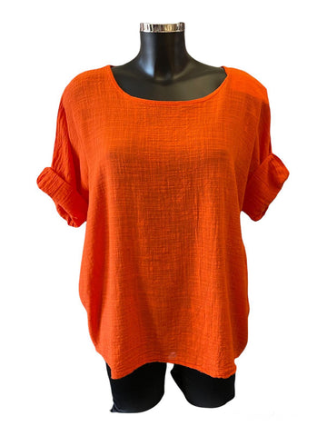 Mia best seller linen mix top - Orange